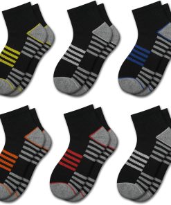 Comfoex Boys Athletic Quarter Socks - Ankle Sports Socks With Cushioned Sole - 6 Pairs. Sizes 4-6. 6-8. 8-10 Years Old